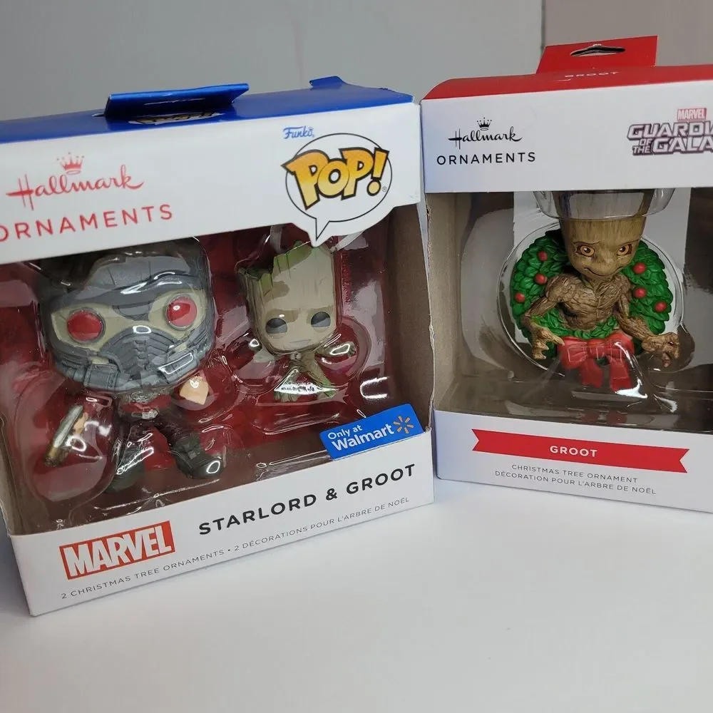 Hallmark‎ Ornaments, Funko POP Starlord & Groot plus Groot in Wreath, Marvel